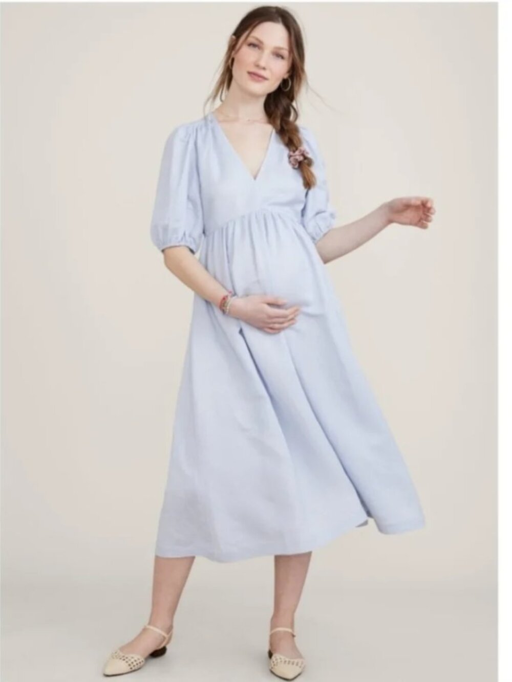 Hatch Maternity HATCH The Nikki Linen Blend Dress in Light Blue Breeze